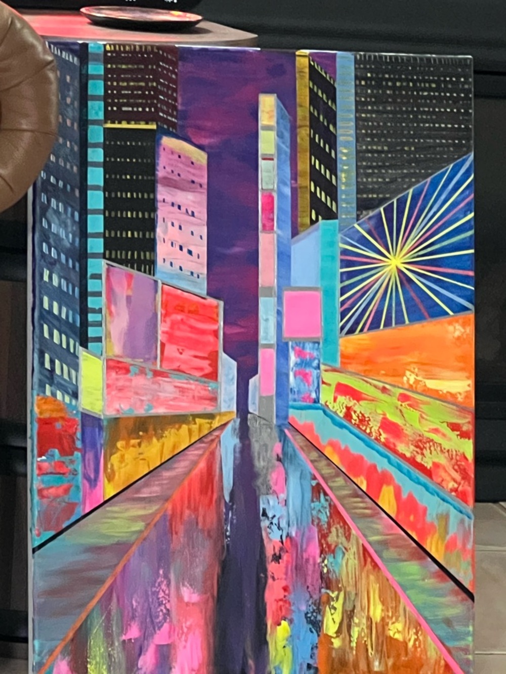 Vibrant Neon Cityscape Canvas Painting - Multicolor Modern Art